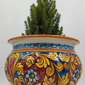 Portavaso in ceramica Caltagirone Bordeaux, 30 cm