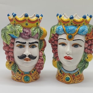 Teste di Moro di Caltagirone Ceramics in Greche Model - Luxurious Mediterranean Ceramic Sculptures for Home Decor