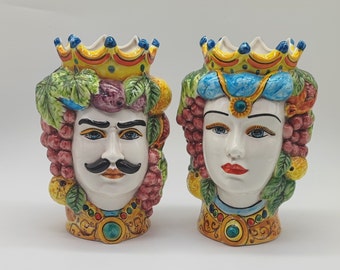 Handgemachte Caltagirone Keramik maurischen Kopfvasen: Sizilianische Wohnkultur