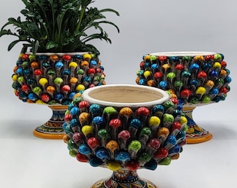 Caltagirone Ceramics half pinecone cachepot  Sicilian Multicolour 22/23cm Dia.