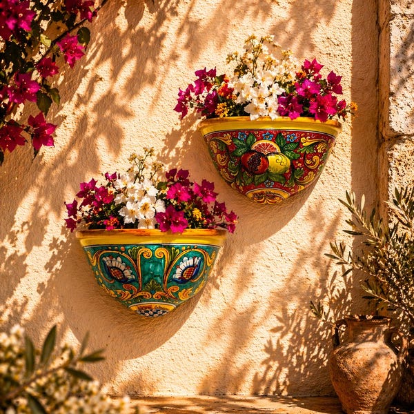 Hand-Painted Sicilian Wall Planter – Authentic Ceramica di Caltagirone, Traforato Design, Made in Italy