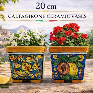 Fioriera Quadrata Ceramica di Caltagirone – 17 cm (6,7 pollici) – Vaso in Ceramica Siciliana Artigianale
