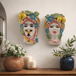 Handcrafted Teste di Moro Wall Hanging: Sicilian Ceramic Art with Lemon