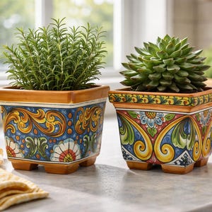 Ceramica di Caltagirone_ quadratischer Übertopf 17/18 cm _ diverse Dekorationen