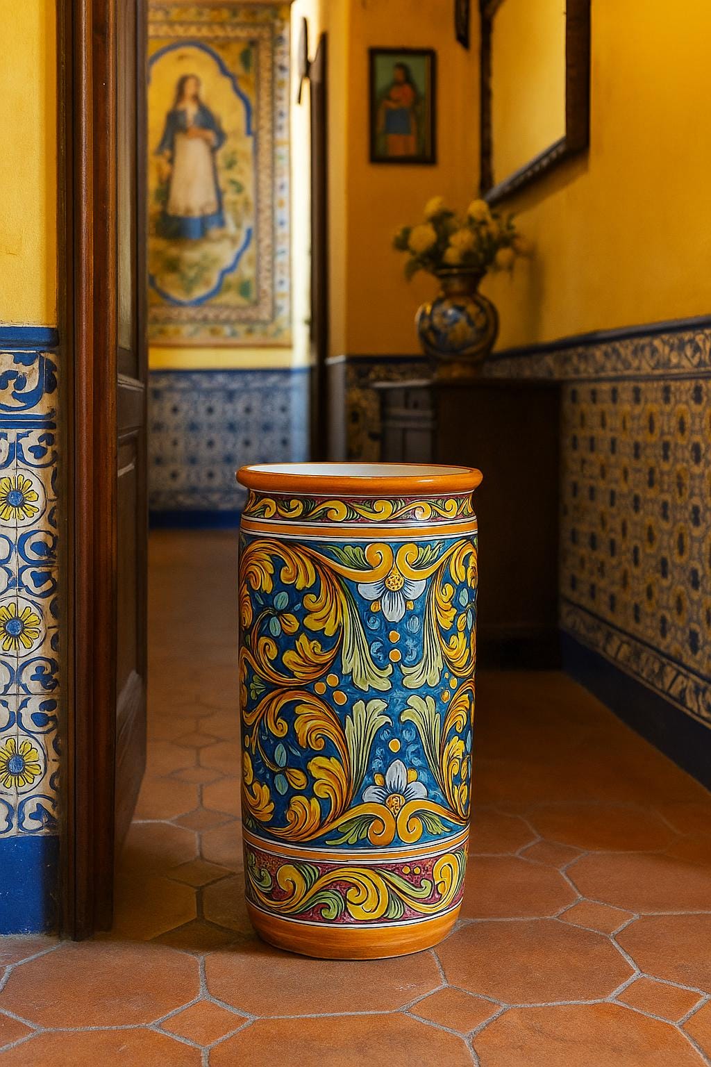 Sicilian Ceramic Umbrella Stand - Unique Mediterranean Handmade Piece