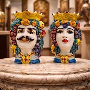 Handbemalte sizilianische Mohrenkopfvase, Caltagirone-Keramikdekor (H.20)