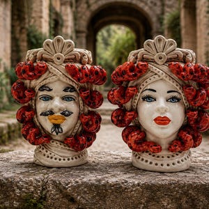 Handmade Sicilian Moorish Head 21cm 8.3in Ceramic Vase from Caltagirone Italian Pottery Decor