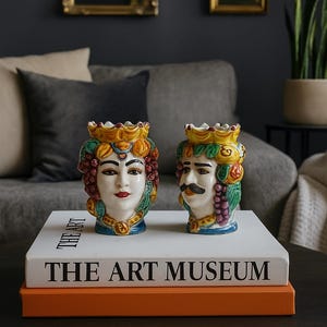Sicilian Moorheads, Sicilian Moorheads in Caltagirone Ceramic molded and painted by hand H.14