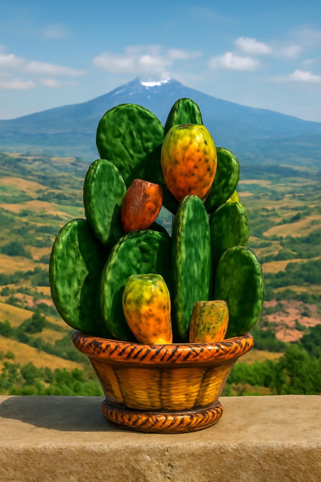 Cactus In Ceramica Di Caltagirone - Artigianale, Handmade, Altezza 25cm, Verde, Decorazione - Foto 7