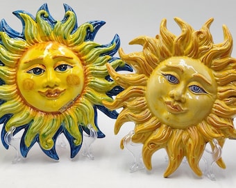 Decoración de pared de cerámica "Sol" de Caltagirone – Ø 29/30 cm (11,4"–11,8")