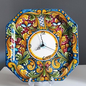 Handcrafted Ceramic Caltagirone Clock in Baroque Style