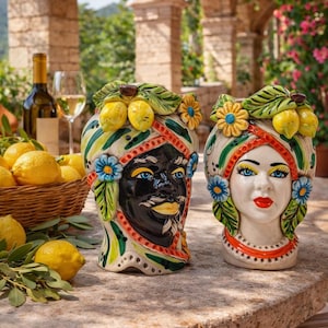 Ceramica di Caltagirone Sicilian Moorish Heads - Handcrafted Mediterranean Art Sculpture in Italian Pottery