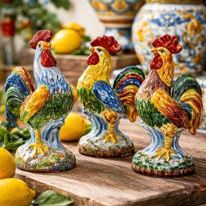 Sicilian Caltagirone Ceramic Rooster – 24 cm (9.4 inches)