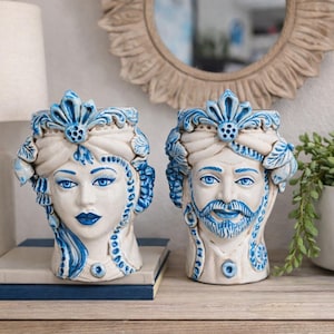 Handbemalte sizilianische Teste di Moro – Caltagirone Art Deco Keramikbüsten