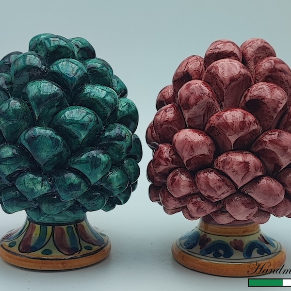 Sicilian ceramic pine cone, hand made, with decorative base 12cm