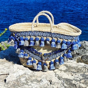 Handwoven Sicilian Coffa Bag: Nautical Tassels & Starfish Brooch