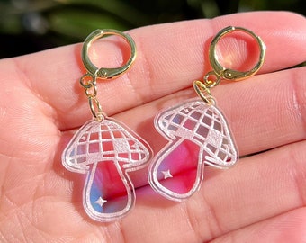 Mini Mushroom Earrings for Music Festival Earrings EDM Jewelry Disco Earrings Rave Accessories Iridescent Earrings Disco Ball Party Favor