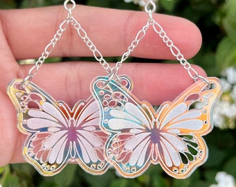 LONYOO Fun Butterfly Earrings For Women & Girls - Acrylic Dangle Floral Insect Charms, Spring Summer Jewelry Gift - View #3