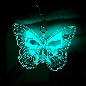 Butterfly Earrings Iridescent Butterfly Skull Earrings UV Reactive Jewelry Rave Accessories Neon Glow Earrings Black Light Earring Halloween