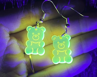 Gummy Bear Earrings Neon Jewelry Fun Earrings for Music Festival Earrings Pink Neon Party, Small Dangle Earring Gift for Ravers