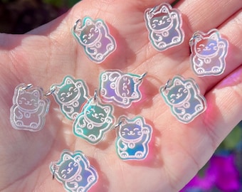 Lucky Cat Kandi Beads Iridescent Charms Festival Kandi Rave Bracelets Heart Charms Lucky Cat EDM Kandi Beads for Kandi Cuff Lucky Cat Beads