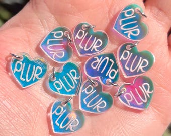 PLUR Kandi Beads Iridescent Charms Festival Kandi Rave Bracelets Heart Charms PLUR EDM Kandi Beads for Kandi Cuff Plur Heart Beads