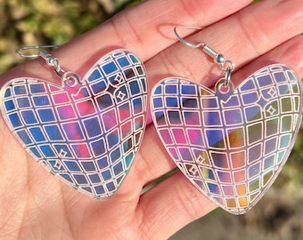 Heart Earrings Iridescent Jewelry Fun Disco Earrings Accessories Iridescent Earrings Disco Ball Party Gift Disco Jewelry Disco Ball Earrings