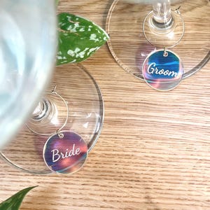 Custom Wine Charms Personalized Wine Glass Charms for Wedding Glass Name Tags Bachelorette Drink Charms Rainbow Charms for Wine Glasses