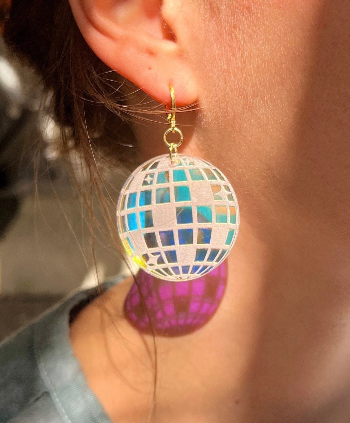 Disco Ball Earrings Music Festival Earrings Iridescent Jewelry Disco Earrings Fun Iridescent Earrings Disco Ball Party Bachelorette Gifts