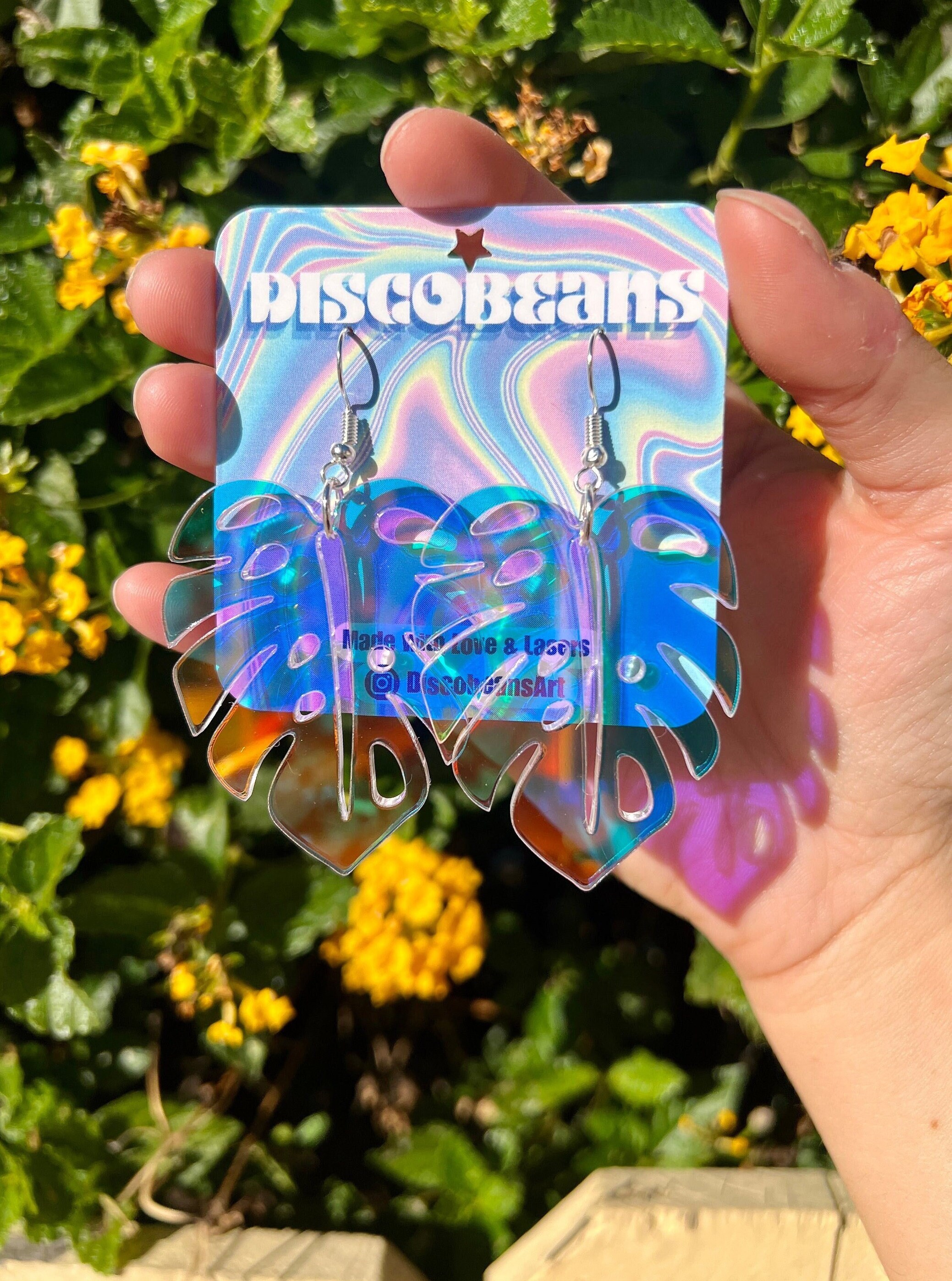 Monstera Leaf Earrings Iridescent Color Changing Earrings for Plant Lover Jewelry Festival Rainbow Accessories Fun Plant Gift Earrings Leaf