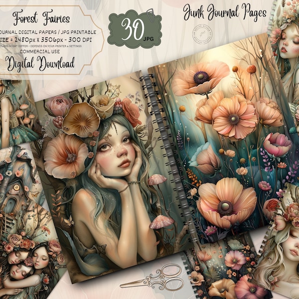 Forest Fairy Junk Journal Kit, SPRING Fairy Junk Journal Kit, Fantasy Fairy Collage Printables, Digital Fairy Kit, Fairy Seasons Collection