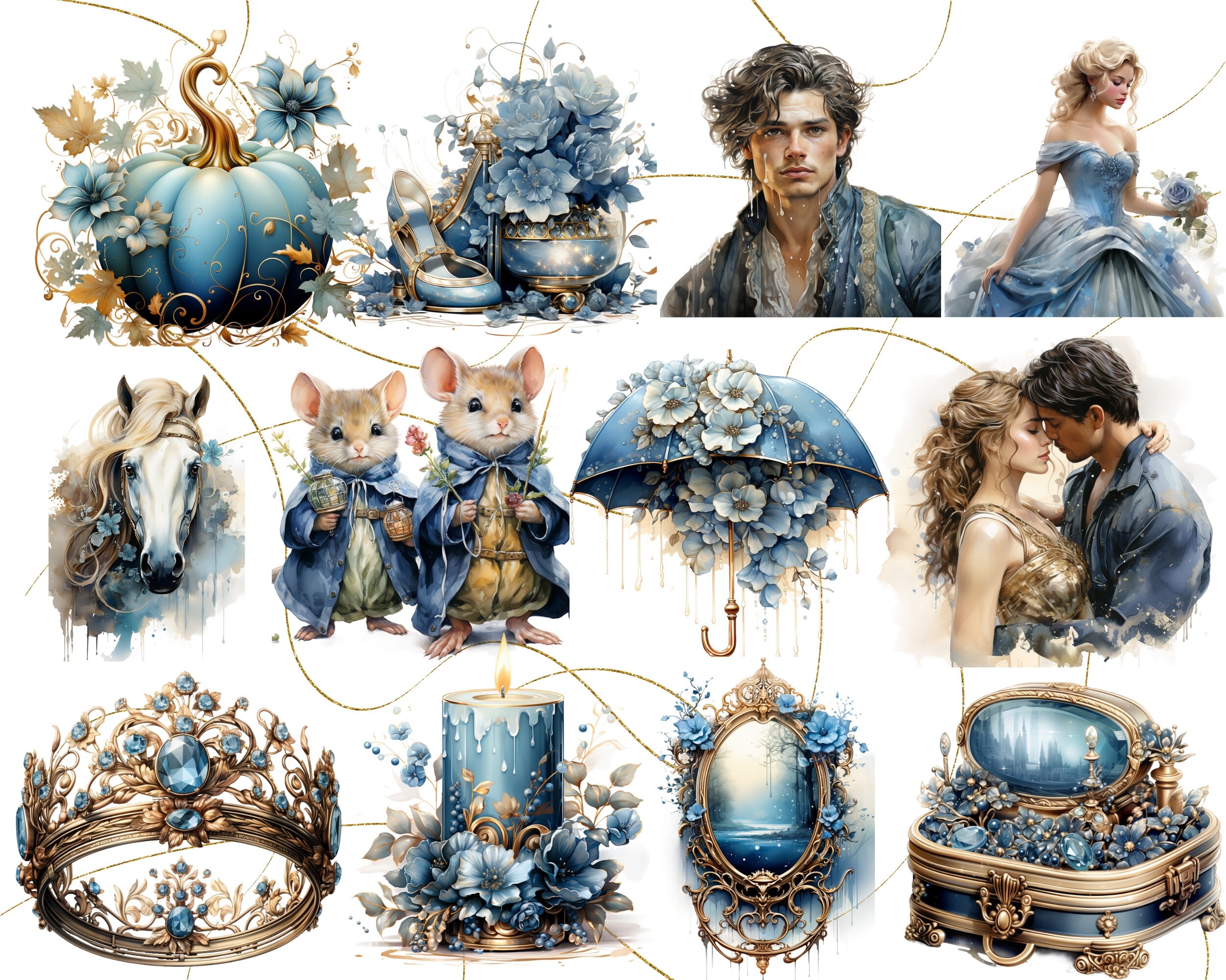 Cinderella Clipart Bundle PNG Digital Download, Watercolor Princess ...