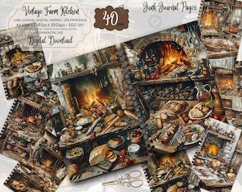 Vintage Cookbook Kitchen, Retro Baking Food Ephemera, Junk Journal Kit, Printable Scrapbook Pages, Collage Sheet, Digital Download