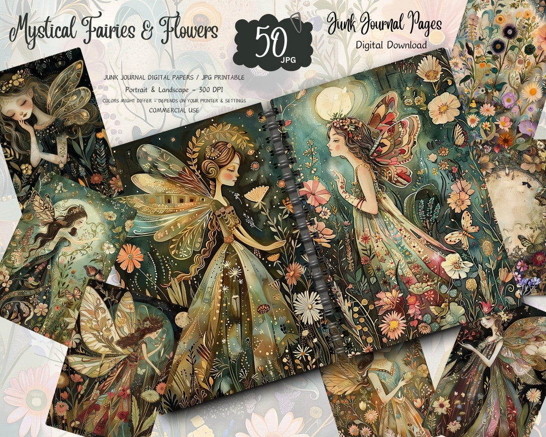 Flower Fairy Garden, Fairycore Junk Journal Pages, Whimsical Watercolor ...