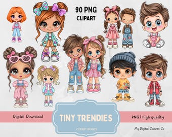 Kawaii Kids Clipart Bundle PNG, Cute Baby Boy Girl Clipart, Chibi Clipart Set, Junk Journal Clipart Kids (Digital Download)