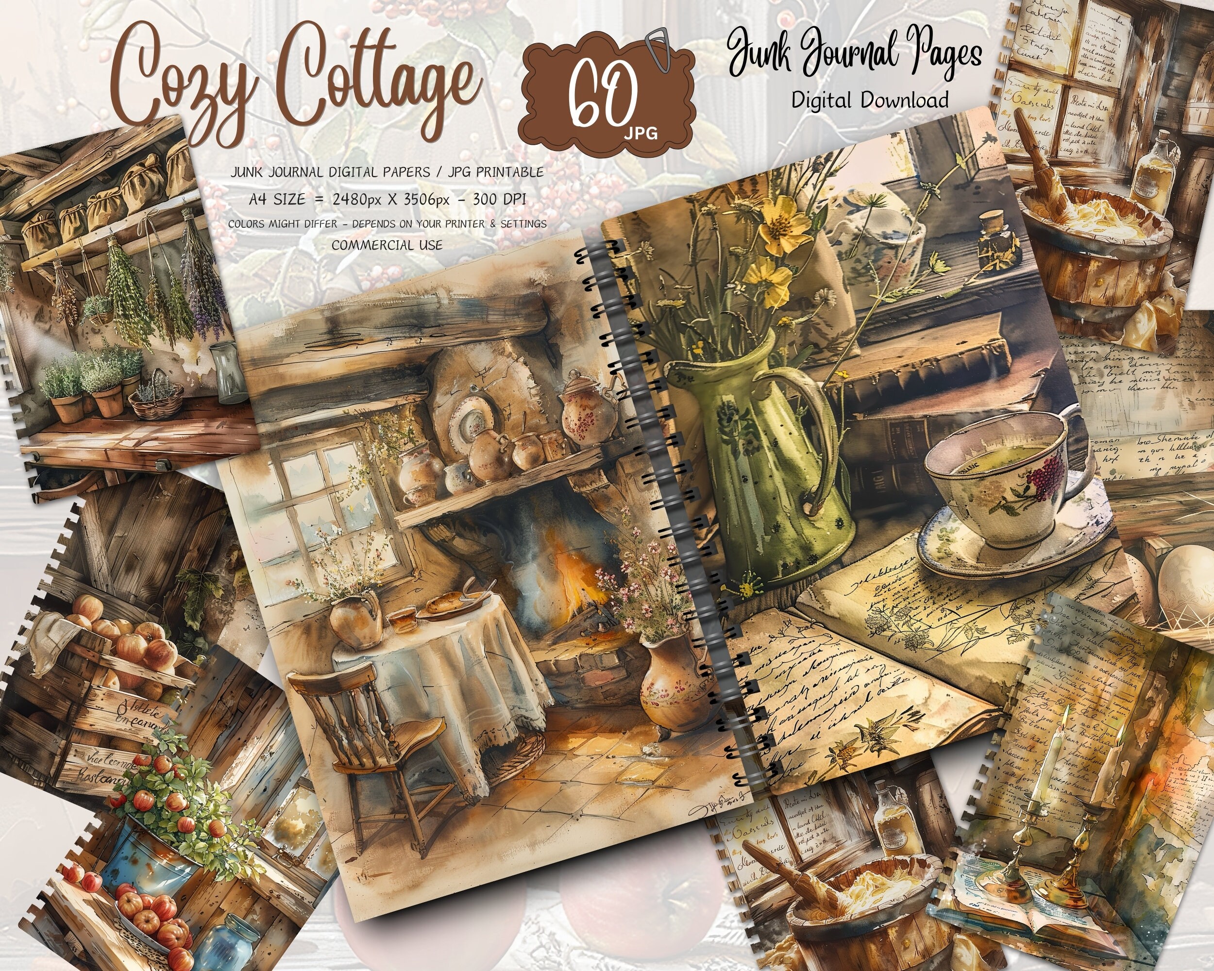 Cottagecore Junk Journal Pages Vintage Floral Ephemera Digital Download ...