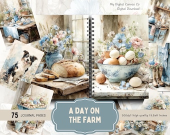 Farmhouse Junk Journal Kit Digital Download, Rustic Watercolor Farm Pages, A Day on the Farm Scrapbook Ephemera, Country Life