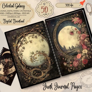Celestial Moon Junk Journal Pages, Digital Scrapbook Paper Kit, Vintage Night Sky Ephemera, Astronomy Printable, Mystical Star Collage Sheet