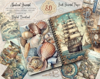 Nautical Junk Journal Kit, Ocean Junk Journal Pages, Nautical Junk Journal Paper, Printable Ephemera, Collage Sheet, Digital Download