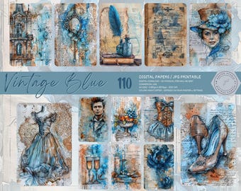 Pale Blue Victorian Shabby Chic, Blue Victorian Junk Journal Kit, Victorian Ephemera Printable, Victorian Digital Paper, Digital Download