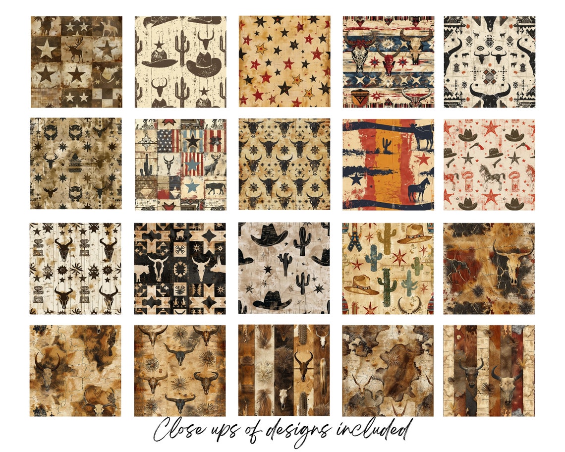 Western Pattern Texture Western Digital Paper Digital Download, Wild West Cowboy Textures ...