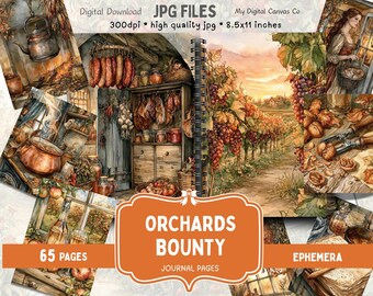 Harvest Pantry Vineyard Orchard Junk Journal Kit Farmhouse Ephemera Printable Collage Sheet Digital Download