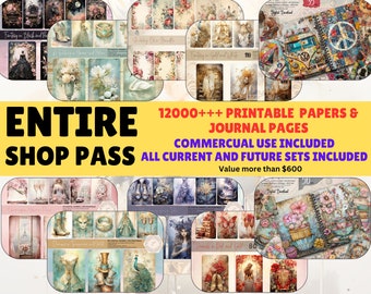 Full Shop Pass-12000+ Junk Journal Pages Bundle, Junk Journal Kit, Floral Junk Journal Pages, Ephemera, Digital Paper Bundle, Commercial Use