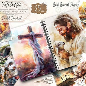 Christian Faith Junk Journal Kit, Easter Journal, Jesus, Tetelestai, Ephemera Christian Printable, Scrapbook Christian Journal Print