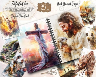 Christian Faith Watercolor Printable Junk Journal Kit, Scripture Bible Journaling Ephemera, Prayer Journal Pages, Digital Download