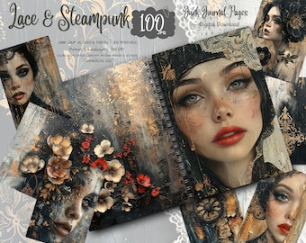 Gothic Red Lace Junk Journal Pages, Digital Scrapbook Paper Kit ...