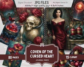 Gothic Halloween Junk Journal Kit: Cursed Relic, Grimoire Ephemera, Witchy Scrapbook Paper (Digital Download)