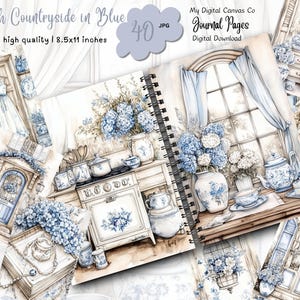 Vintage Blue FRENCH Junk Journal Pages, French Countryside Journal – Blue | Digital Download | Printable Vintage-Inspired Journal, Cottage