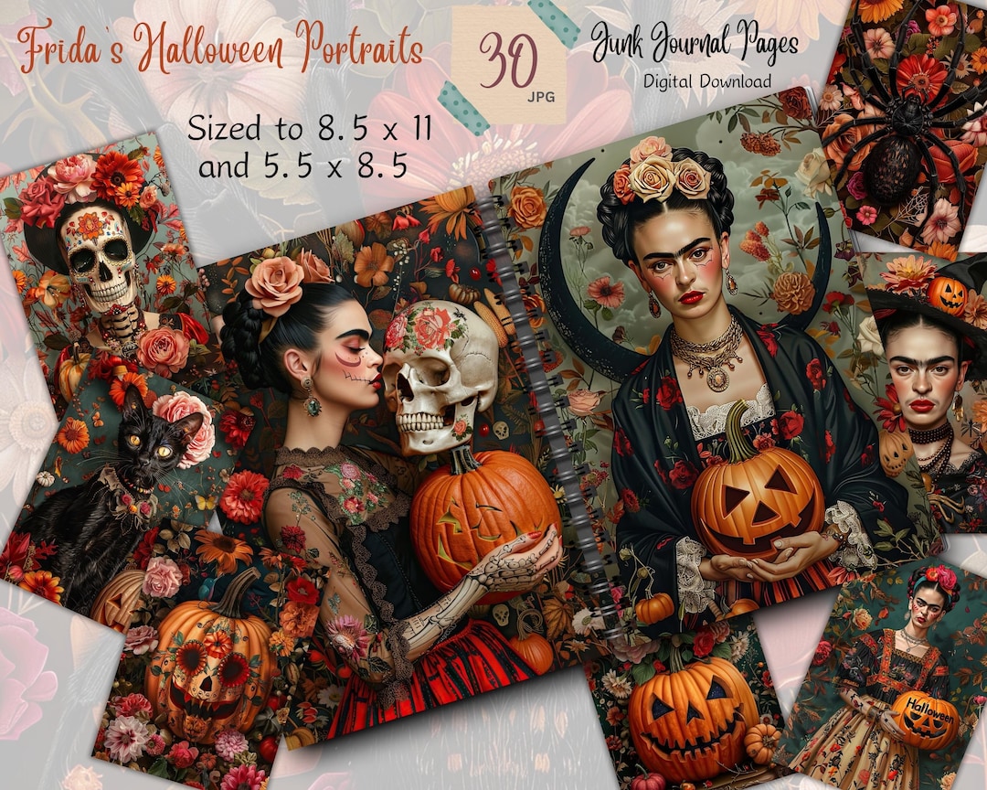 Halloween Portrait, Frida Kahlo Inspired, Spooky Junk Journal Kit ...