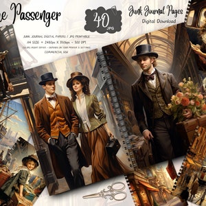Vintage Reise Junk Journal Kit: Shabby Chic Scrapbook Seiten (Digitales Papier)